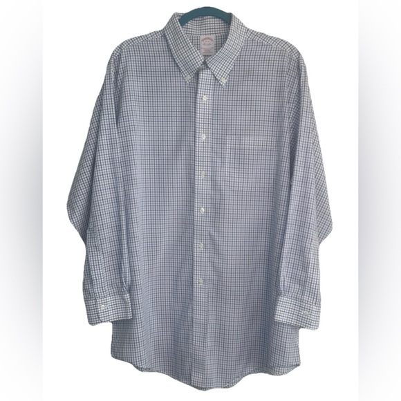 Brooks Brothers Non Iron Traditional Fit Dress Shirt Blue White Check Mens 17 33 - Picture 2 of 9